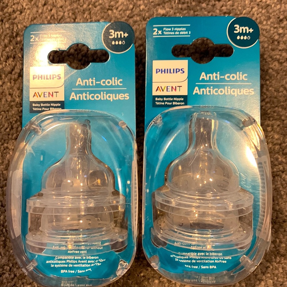 Philips Avent anti colic 3m+ size three bottle nipples